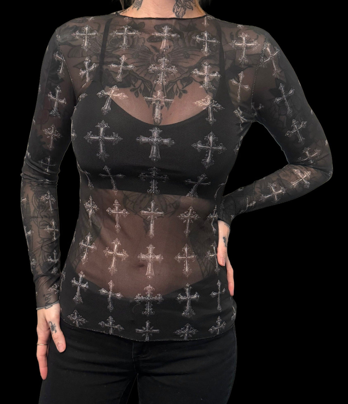 Sheer Mesh Top - Crosses