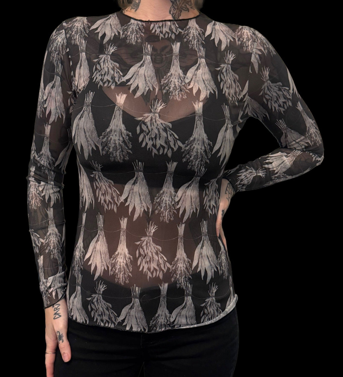 Sheer Mesh Top - Herbalist - B/W