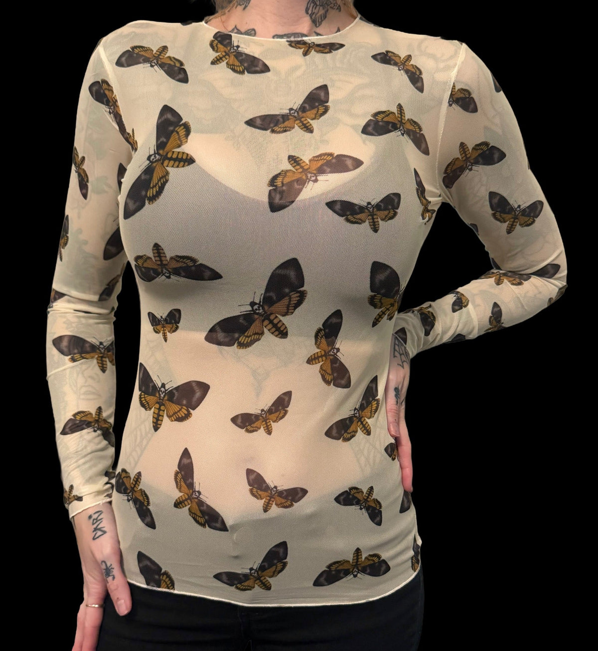 Sheer Mesh Top - Death Head Moths - Color