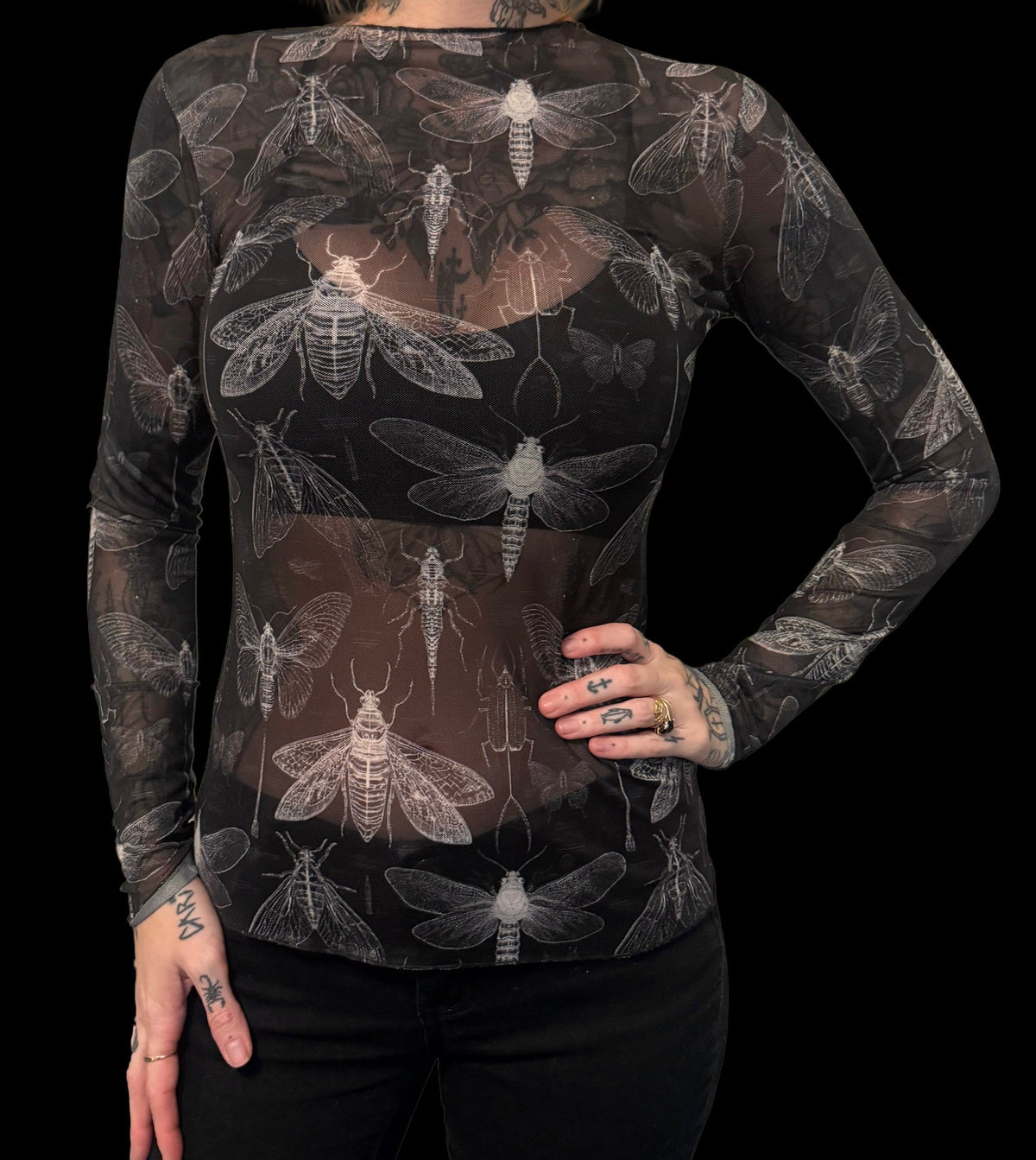 Sheer Mesh Top - Insects