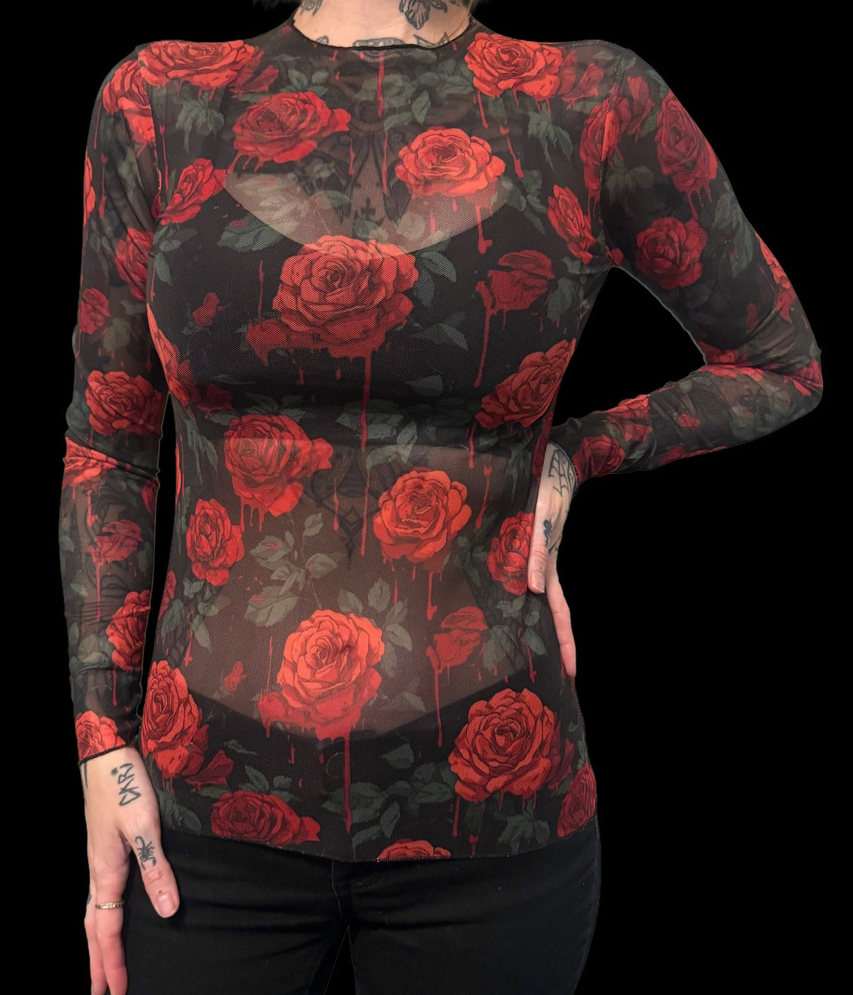 Sheer Mesh Top - Bloody Roses