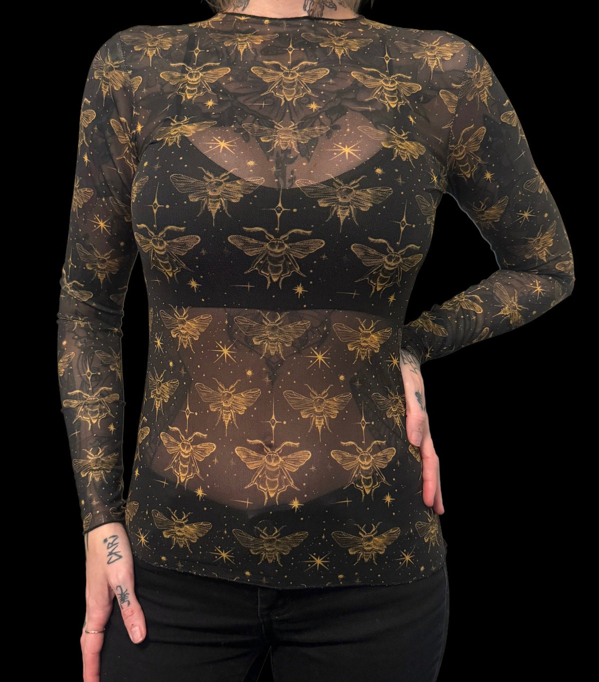 Sheer Mesh Top - Celestial Bees