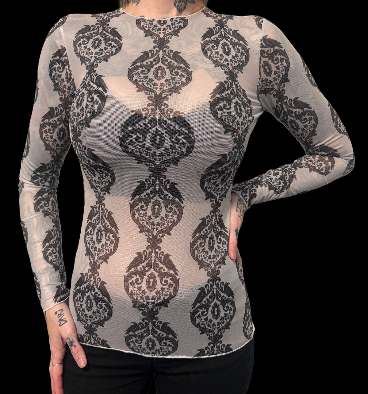 Sheer Mesh Top - Raven Damask