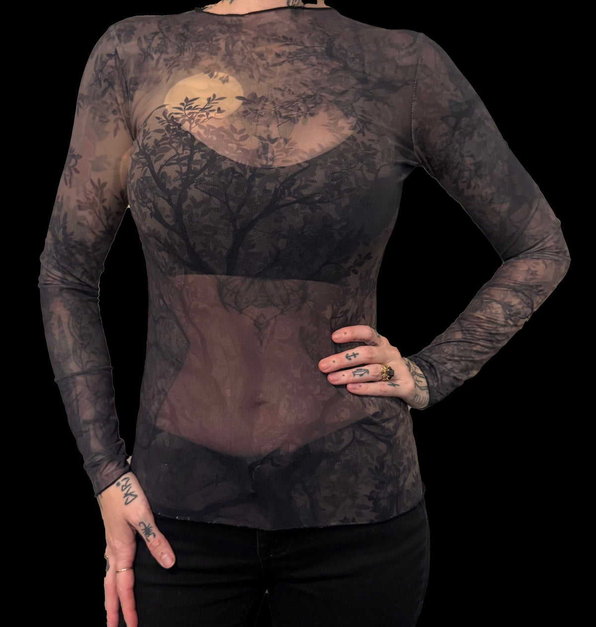 Sheer Mesh Top - Moonlit Forest