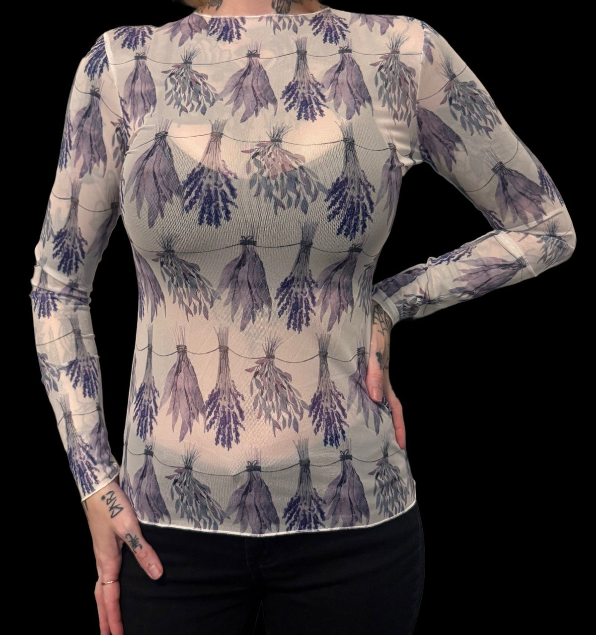 Sheer Mesh Top - Herbalist - White/Lavender