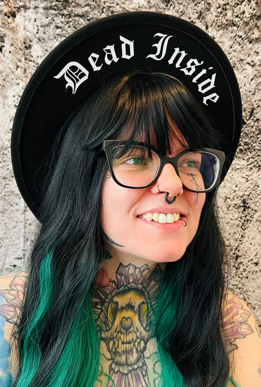 Vegan Felt Wide Brim Hat - "Dead Inside" - Gothic