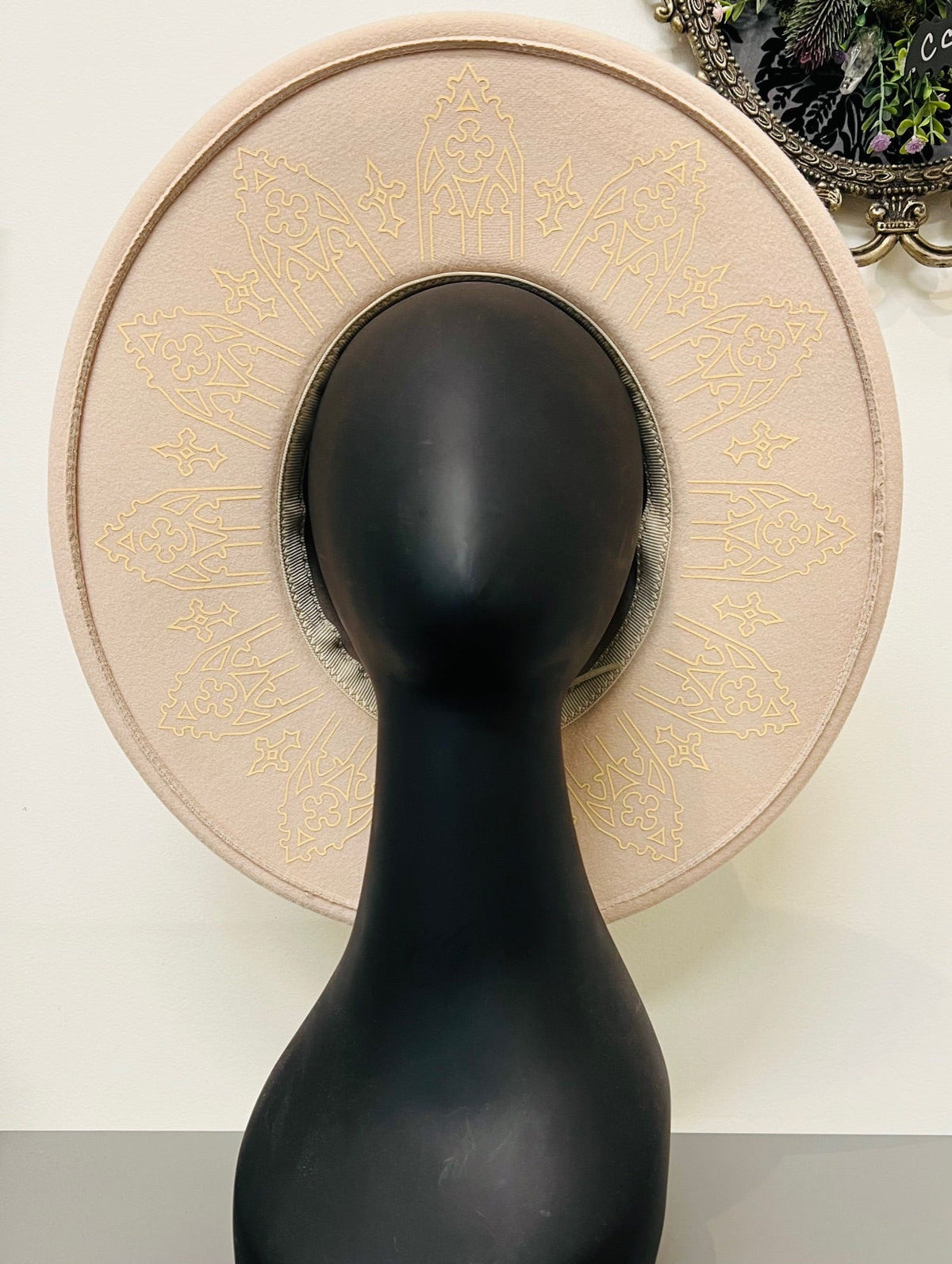Vegan Felt Wide Brim Hat - XL Brim - Wrought Iron Crown - Cream on Cream
