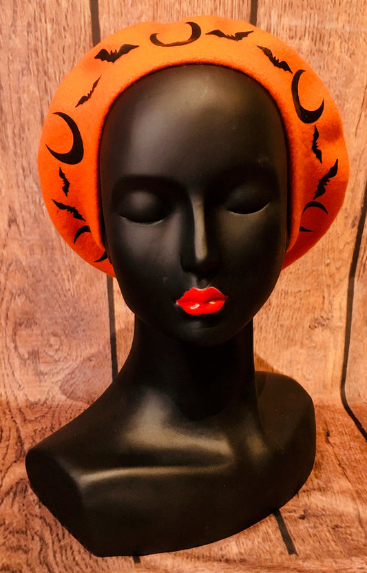 Vegan Beret - Orange Bat Moons