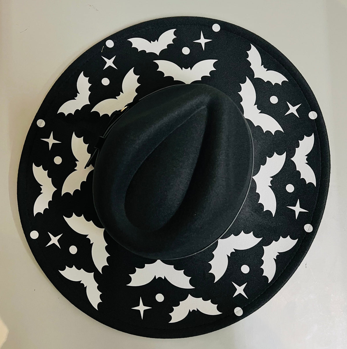 Vegan Felt Wide Brim Hat - XL Brim - Bat Crown
