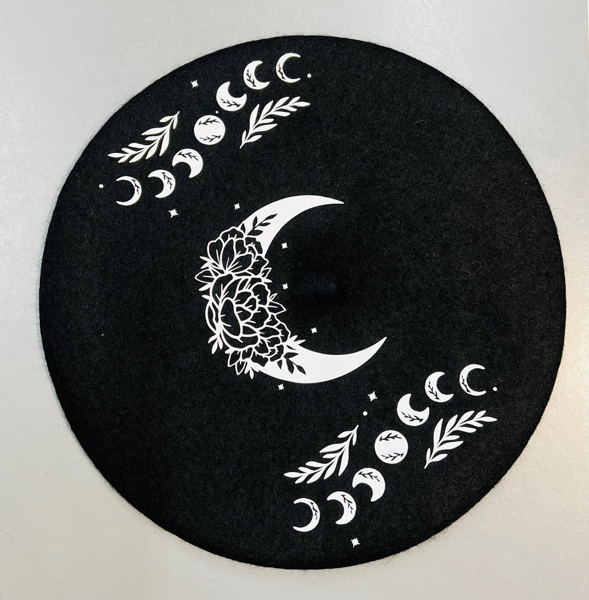 Vegan Beret - Black - Floral Moon