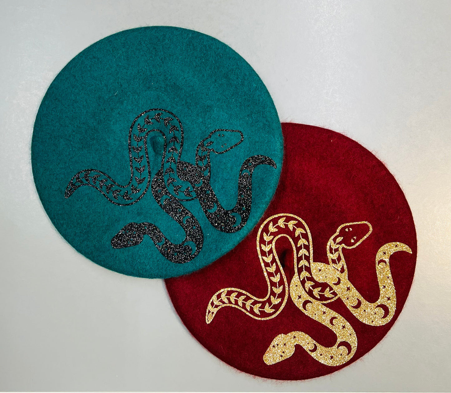 Vegan Beret - Burgundy - Celestial Snakes
