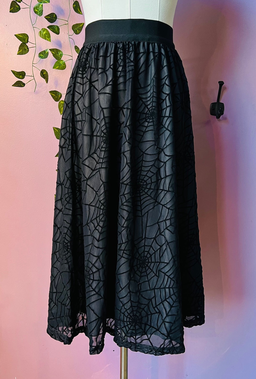 The Aradia Skirt - Velvet Spider Web Flocked Full SKIRT - READY TO SHIP