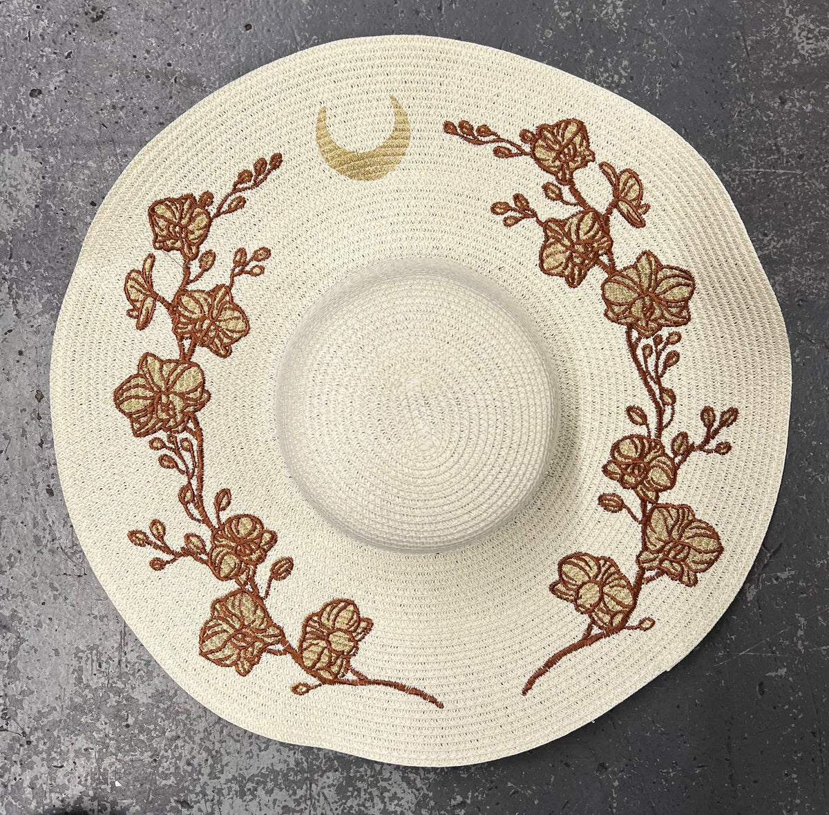 Floppy Sun Hat - XL Brim - Golden Orchids - Dark