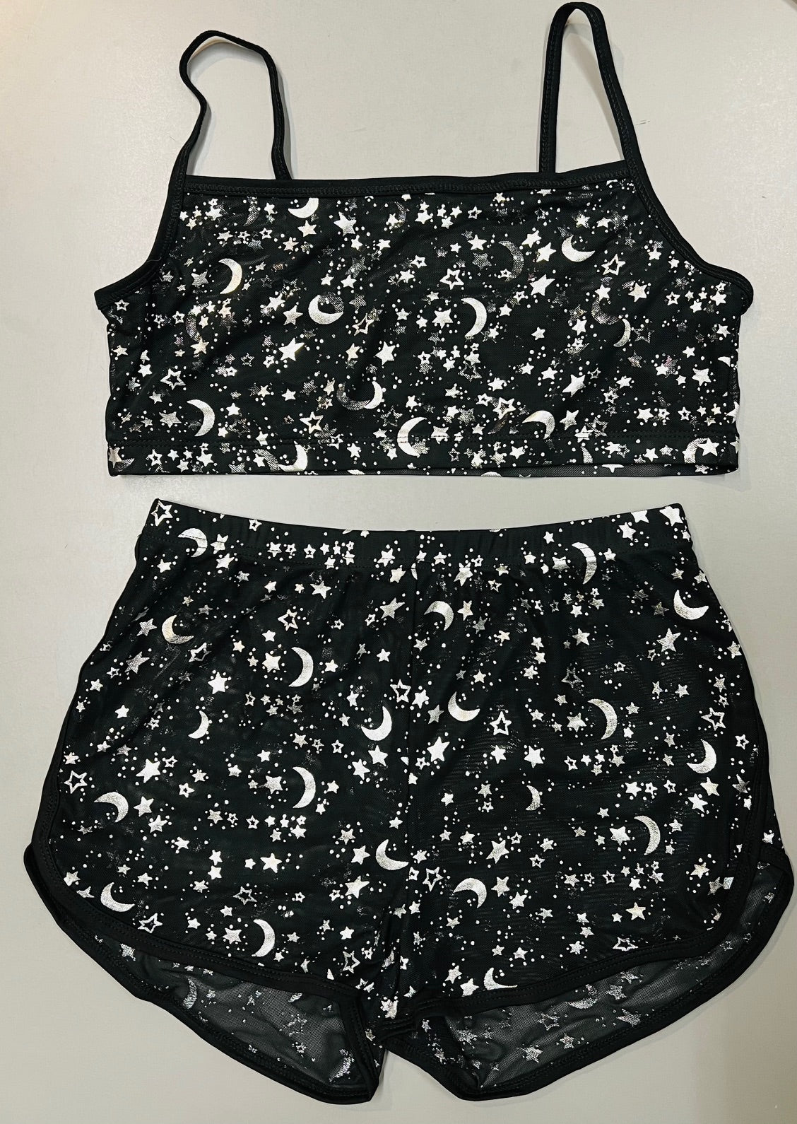 The Sinister Set - MOON & STAR - Sheer Metallic Moon & Star Bra & Shorts Set - READY TO SHIP!