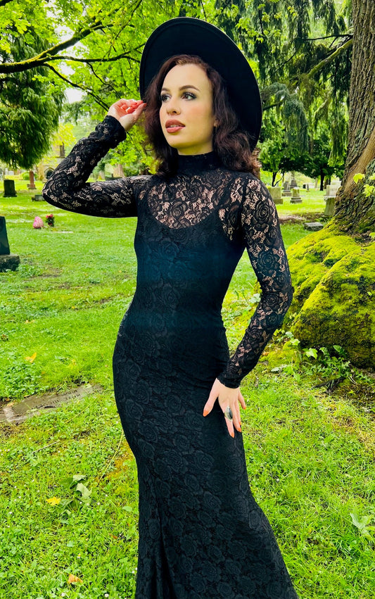Persephone - Deadly Sheer Floral Lace Maxi dress - READY TO SHIP
