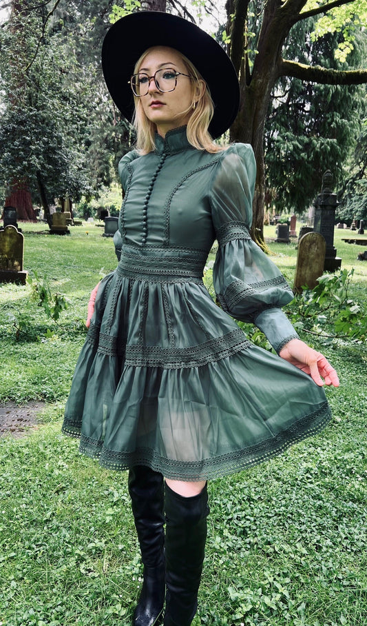 Morgana - Romantic Victorian Inspired Party Dress - SAGE - READY to SHIP