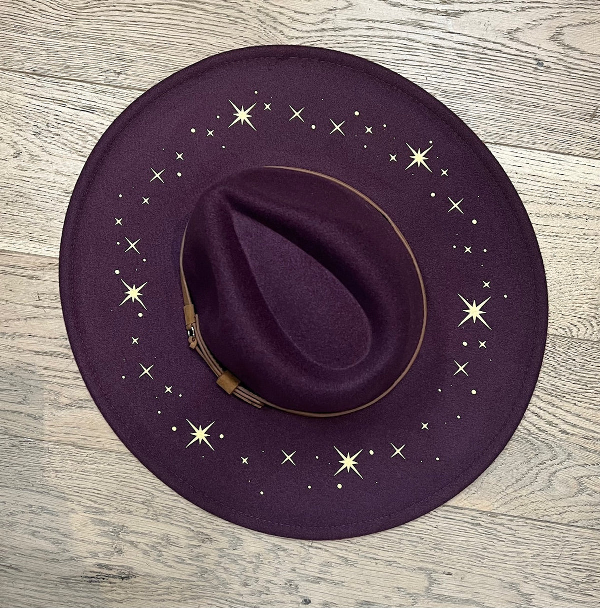 Vegan Felt Wide Brim Hat - XL Brim - PLUM - Starry Night