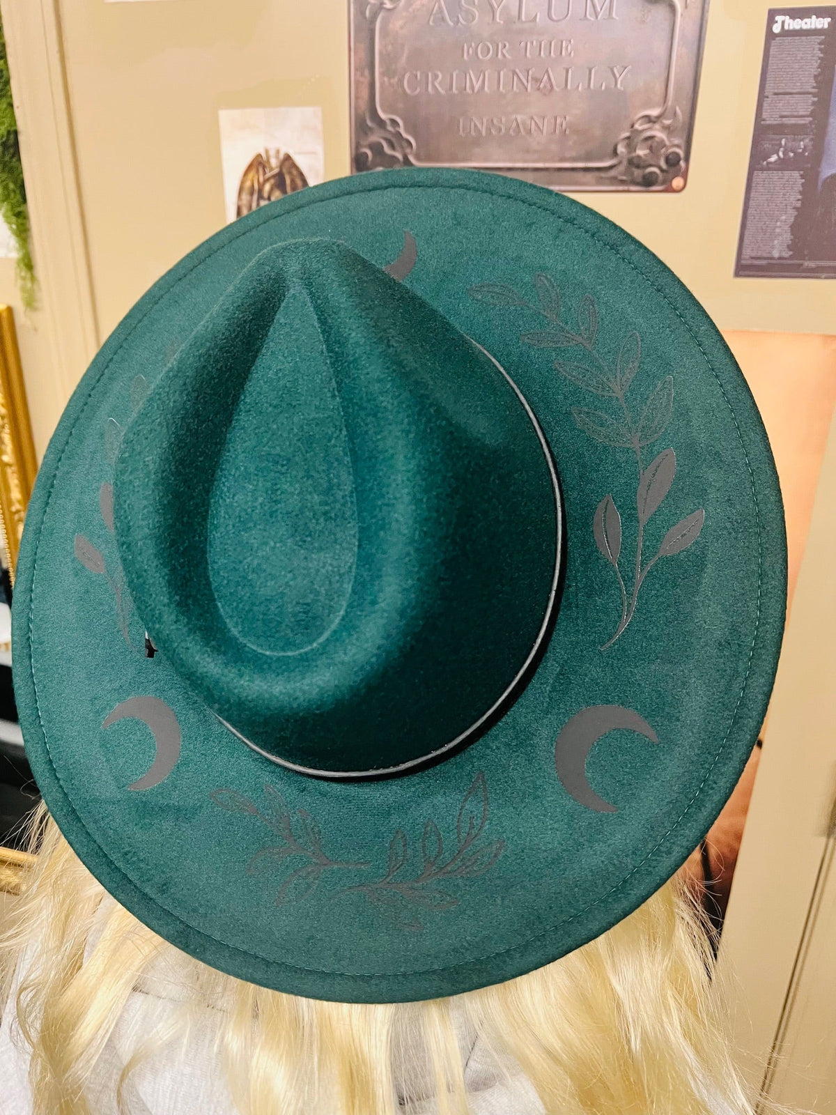 Vegan Felt Wide Brim Hat - XL Brim - Emerald - XL Fern Moon