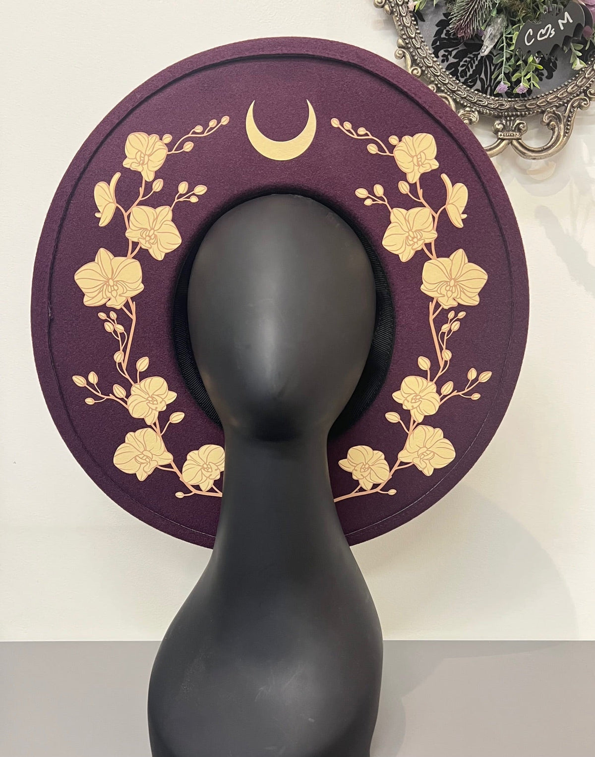 Vegan Felt Wide Brim Hat - XL Brim - PLUM - Orchids