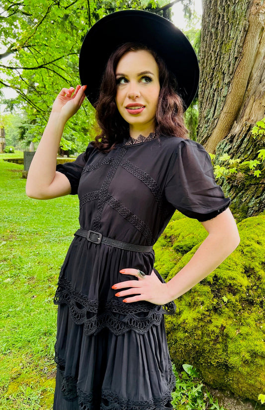 Annabel - Romantic Cottage Goth Tiered Dress - READY TO SHIP