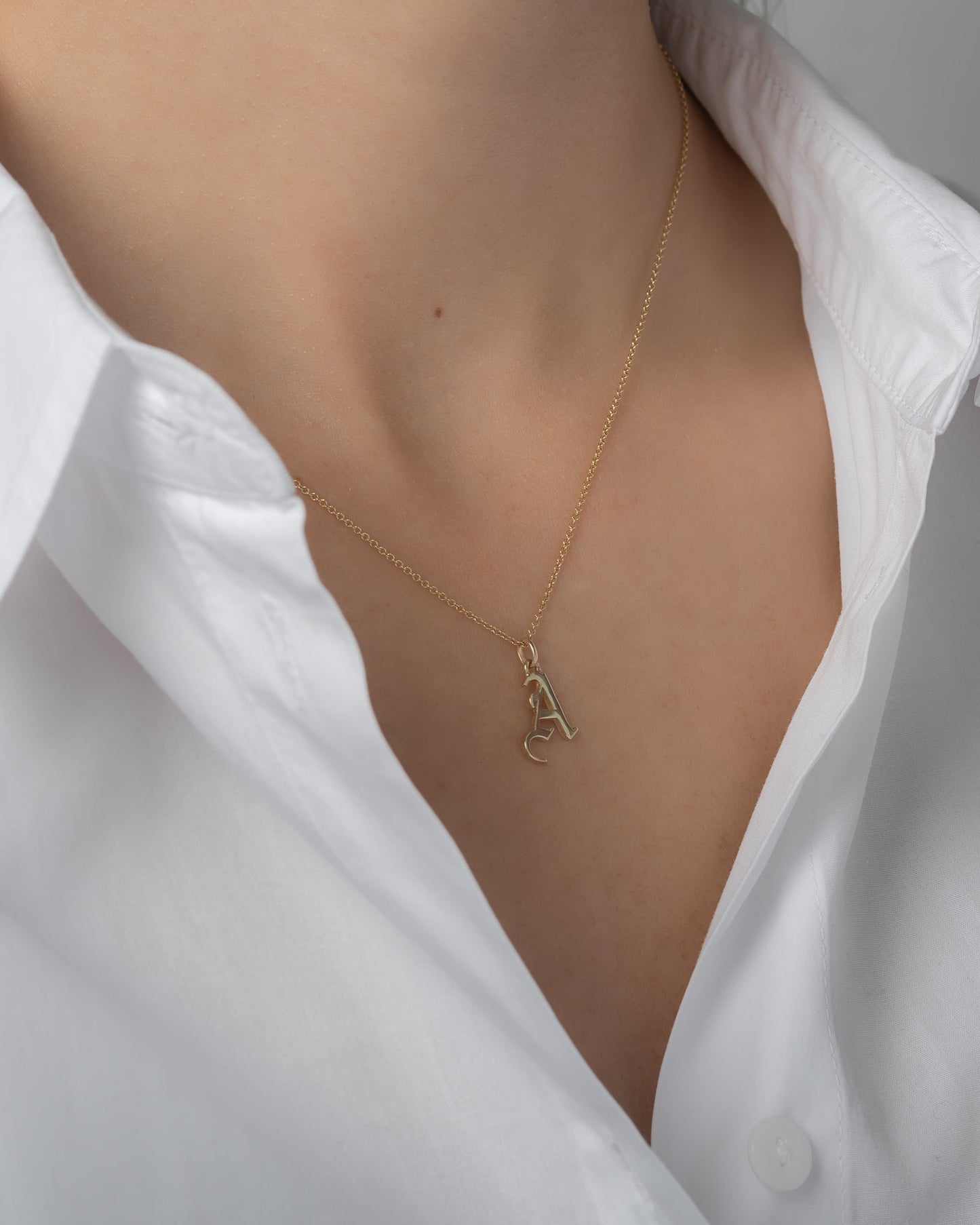 14K Gold Gothic Initial Pendant