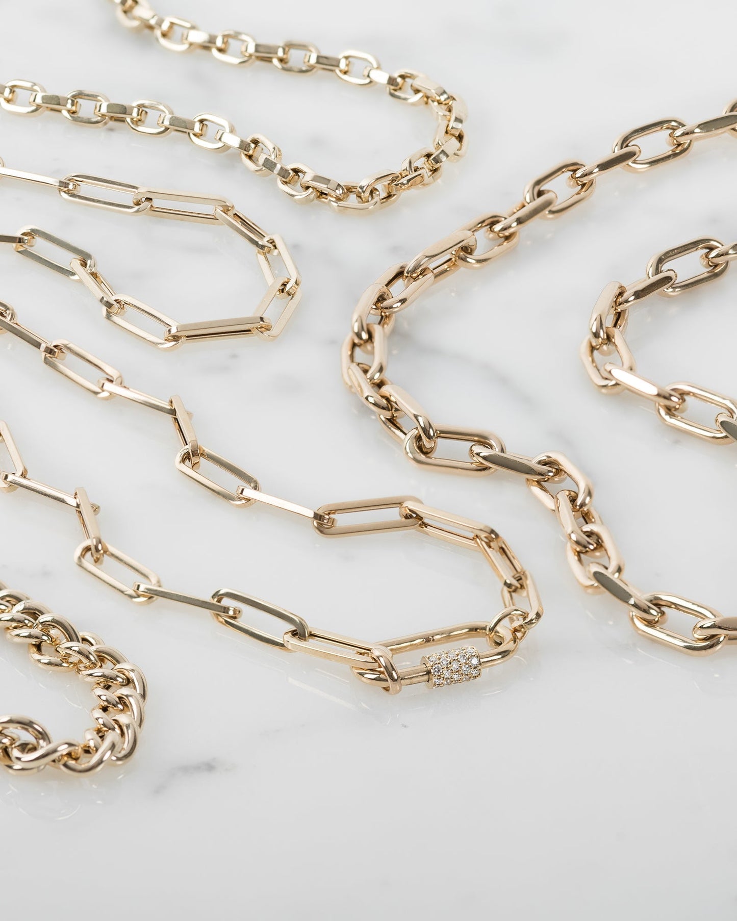 14k Gold Large Paper Clip Chain with Diamond Carabiner Necklace