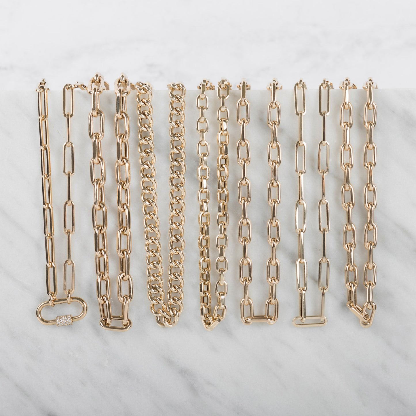 14k Gold Large Paper Clip Chain with Diamond Carabiner Necklace
