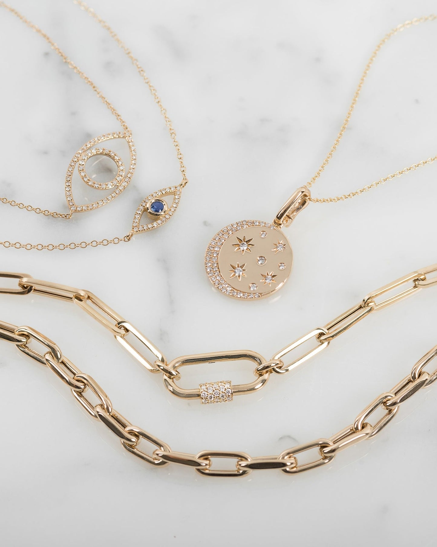 14k Gold Large Paper Clip Chain with Diamond Carabiner Necklace