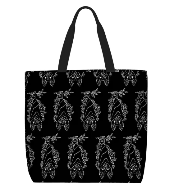 Printed Beach Bag / XL Tote Bag - Floral Bat
