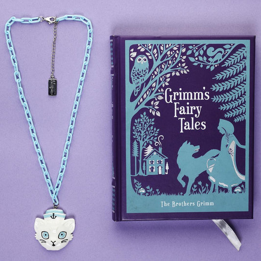 Sourpuss Oversize Sailor Cat Necklace | Chunky Retro Kitsch Cat Pendant Jewelry