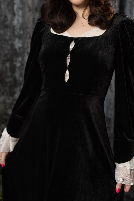 CORA - Velvet mourning midi dress - READY TO SHIP