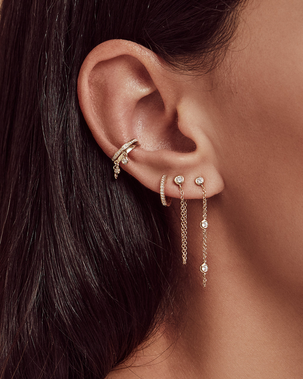 14k Gold Ear Cuff with Diamond Fringes