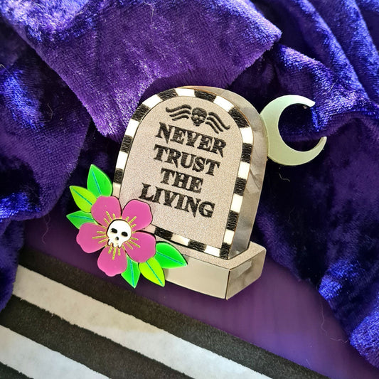 Beetle Juice Gravestone Brooch by Cherryloco