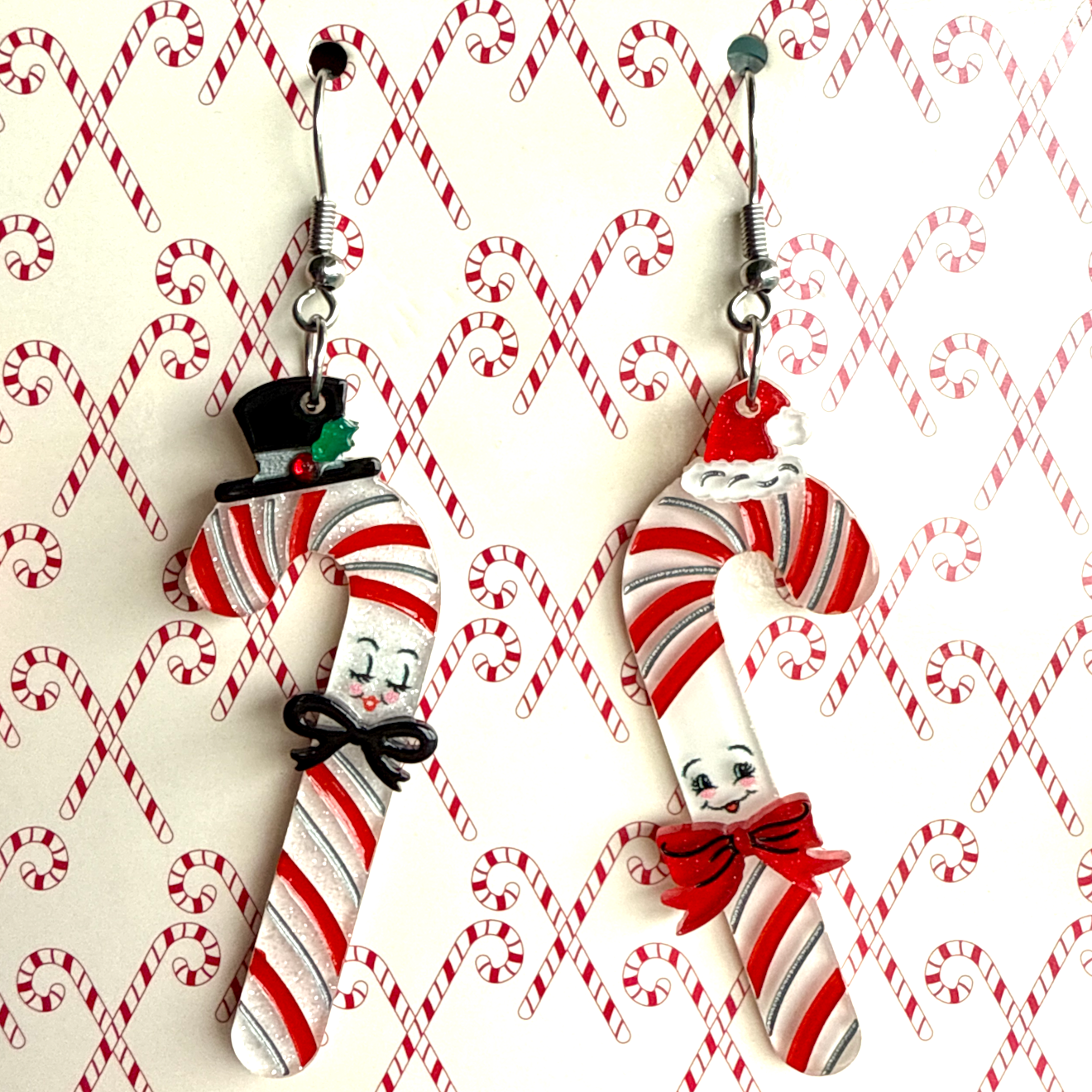 Candy Cane Couple Earrings by 50's Vintage Dame x Lipstick & Chrome