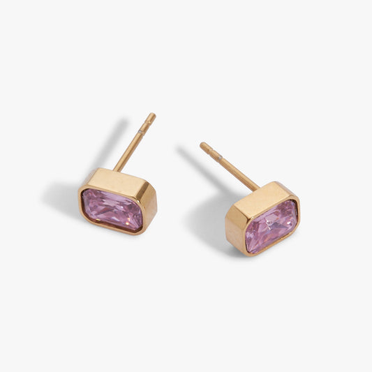 October Emerald-Cut Birthstone Stud Earrings