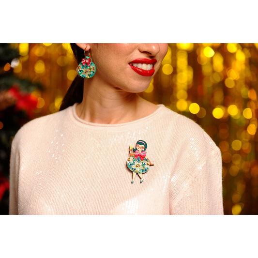 Floral Christmas Tree Lady Ornament Brooch by Laliblue