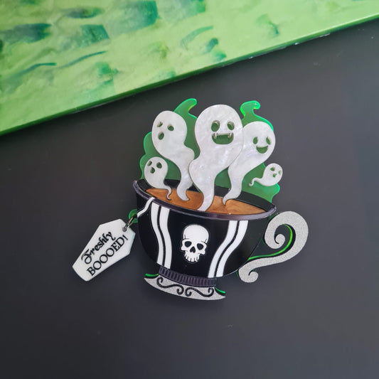 Gothic Ghost Teacup Brooch by Cherryloco