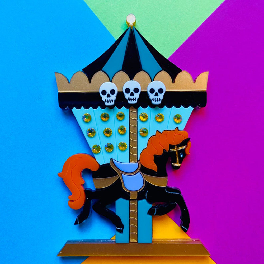 Creepy Funfair Collection - Carousel Horse with Skulls Acrylic Brooch by Makokot Design