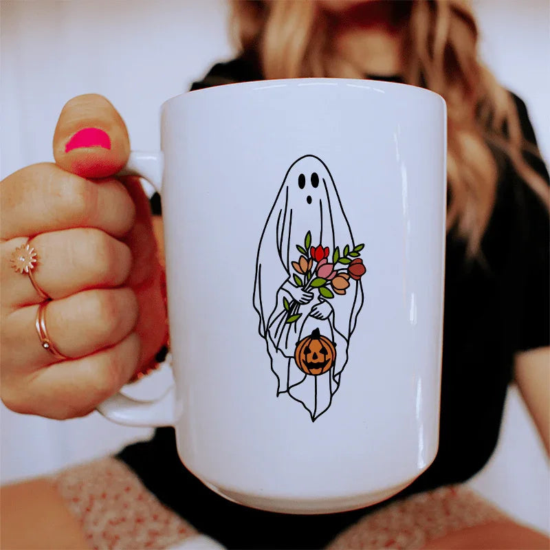 \"Halloween Bride Ghost\" – Spooky Cute Fall Ceramic Coffee Mug 15 oz