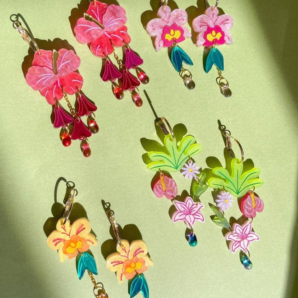 Hibiscus Acrylic Dangle Earrings