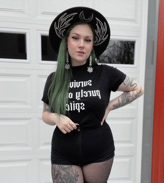 Vegan Felt Wide Brim Hat - XL Brim - "Webbed Antlers"