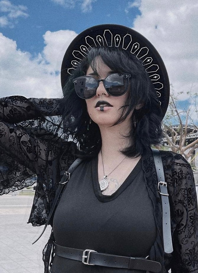 Vegan Felt Wide Brim Hat - Coffin Crown