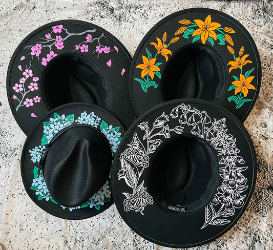 Vegan Felt Wide Brim Hat - XL Brim - "Deadly Garden"