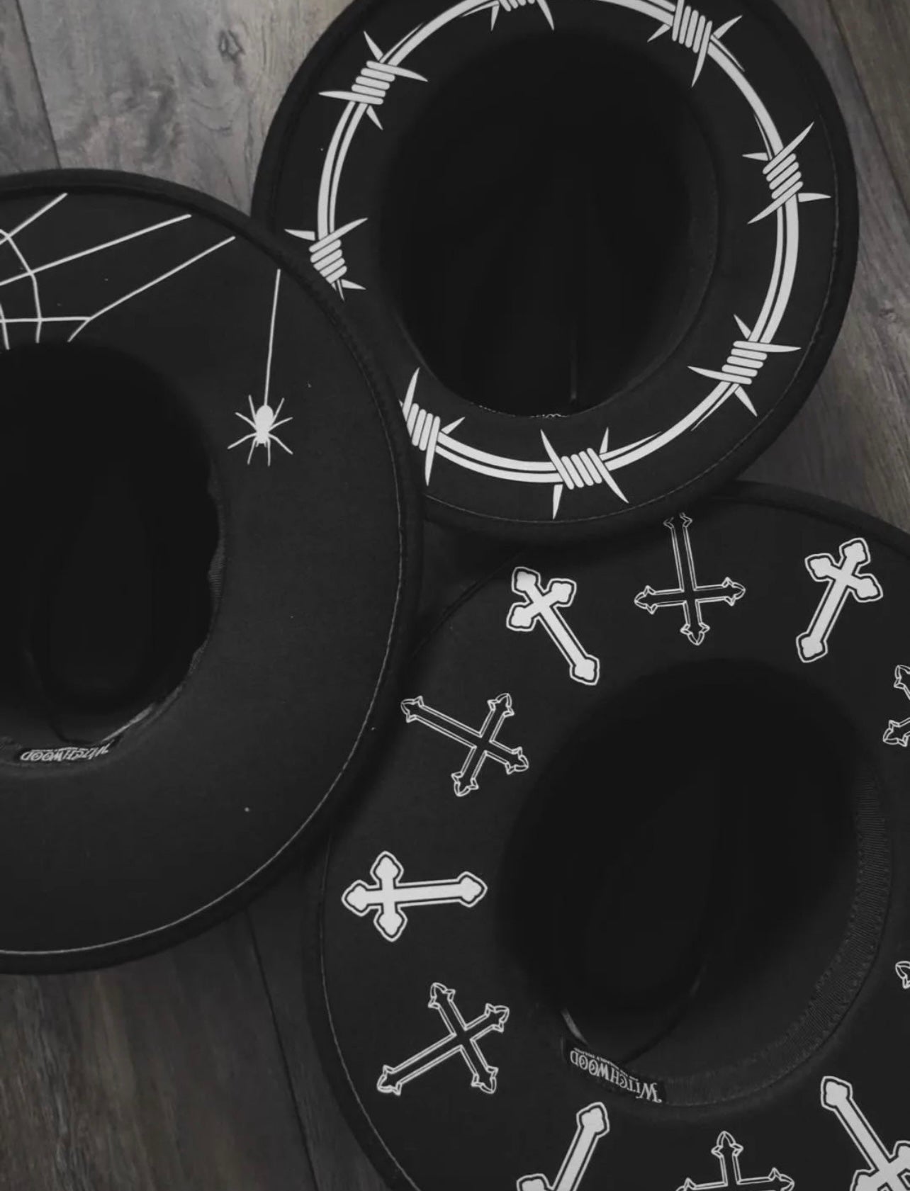 Vegan Felt Wide Brim Hat - XL Brim - "Crosses"