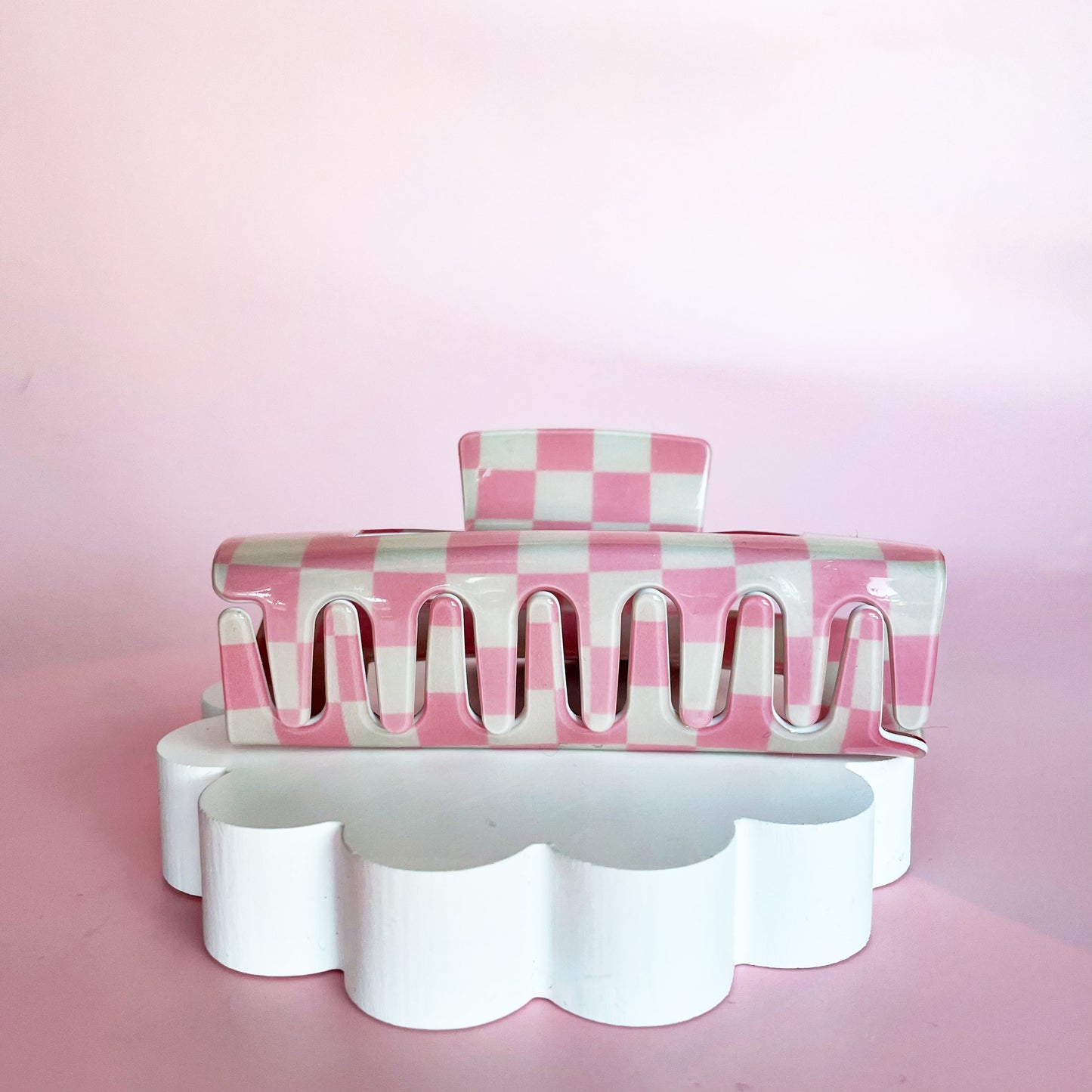 Blush Checkered Claw Clip