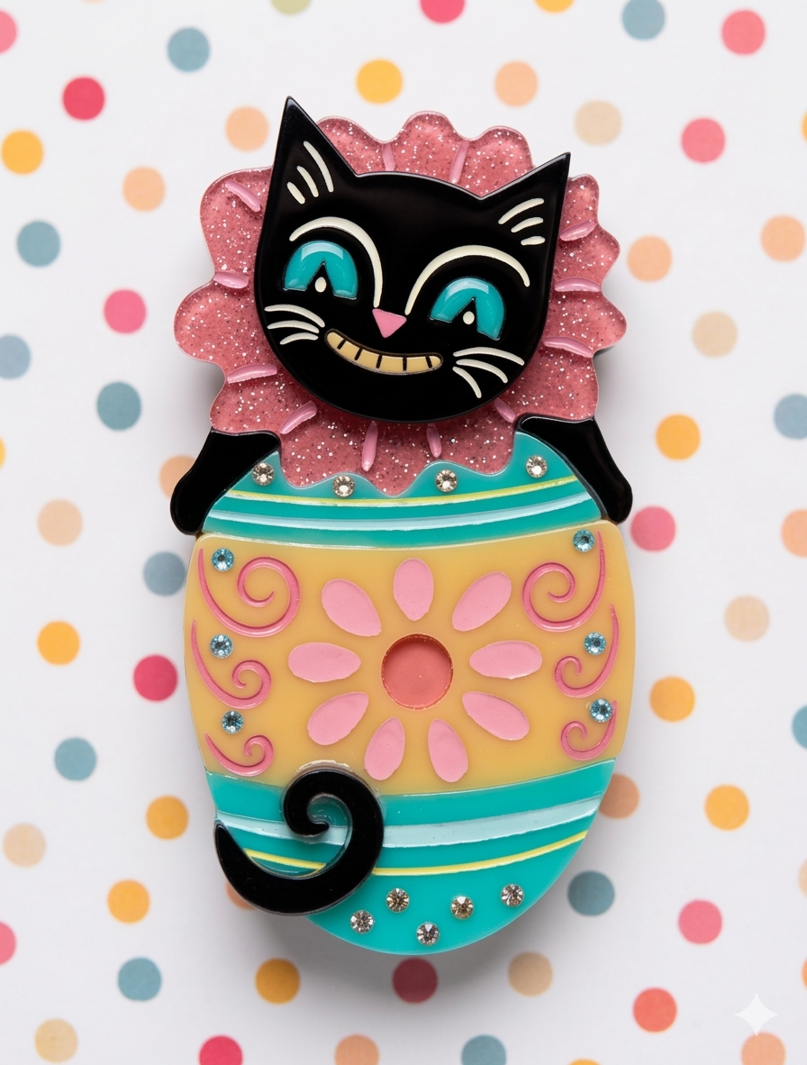 Eggcellent Easter Cat Brooch Johanna Parker x Lipstick & Chrome