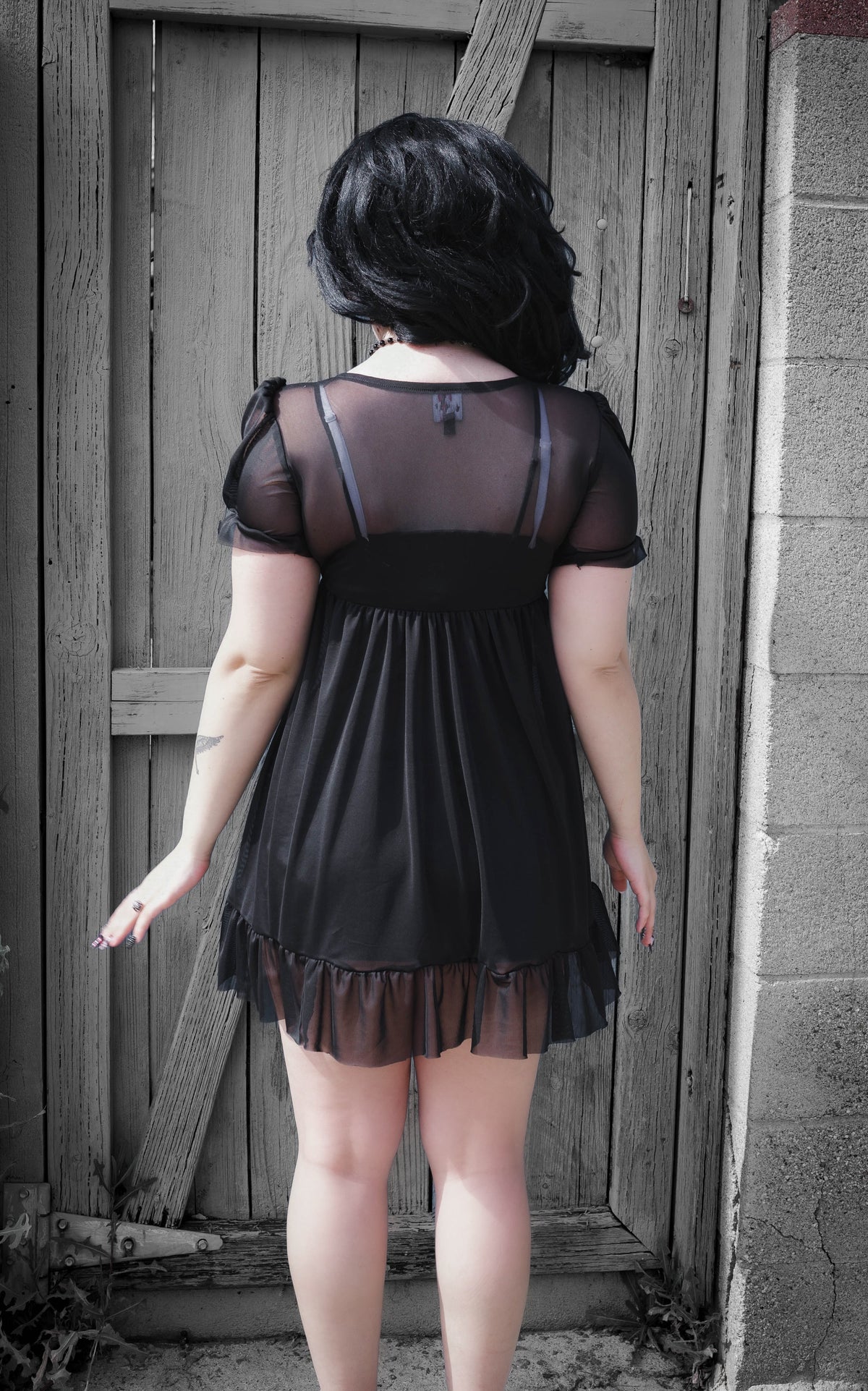 Midnight Mesh Babydoll Dress