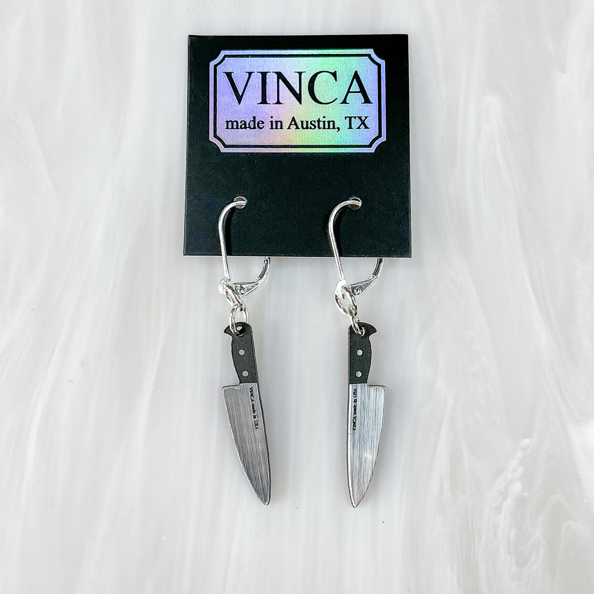 Tiny 1” Chef's Knife Dangle Earrings in Silver