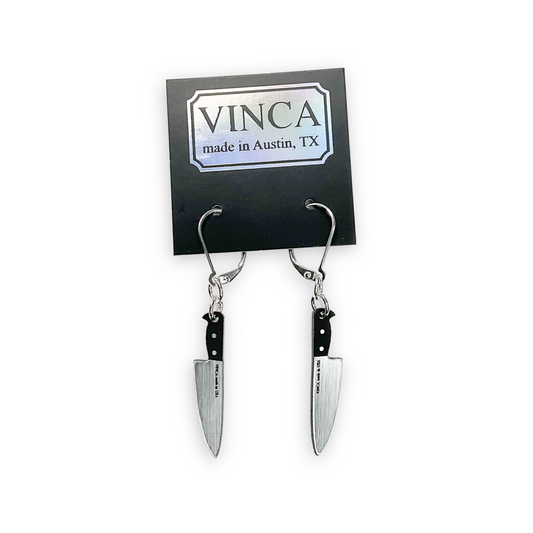 Tiny 1” Chef's Knife Dangle Earrings in Silver