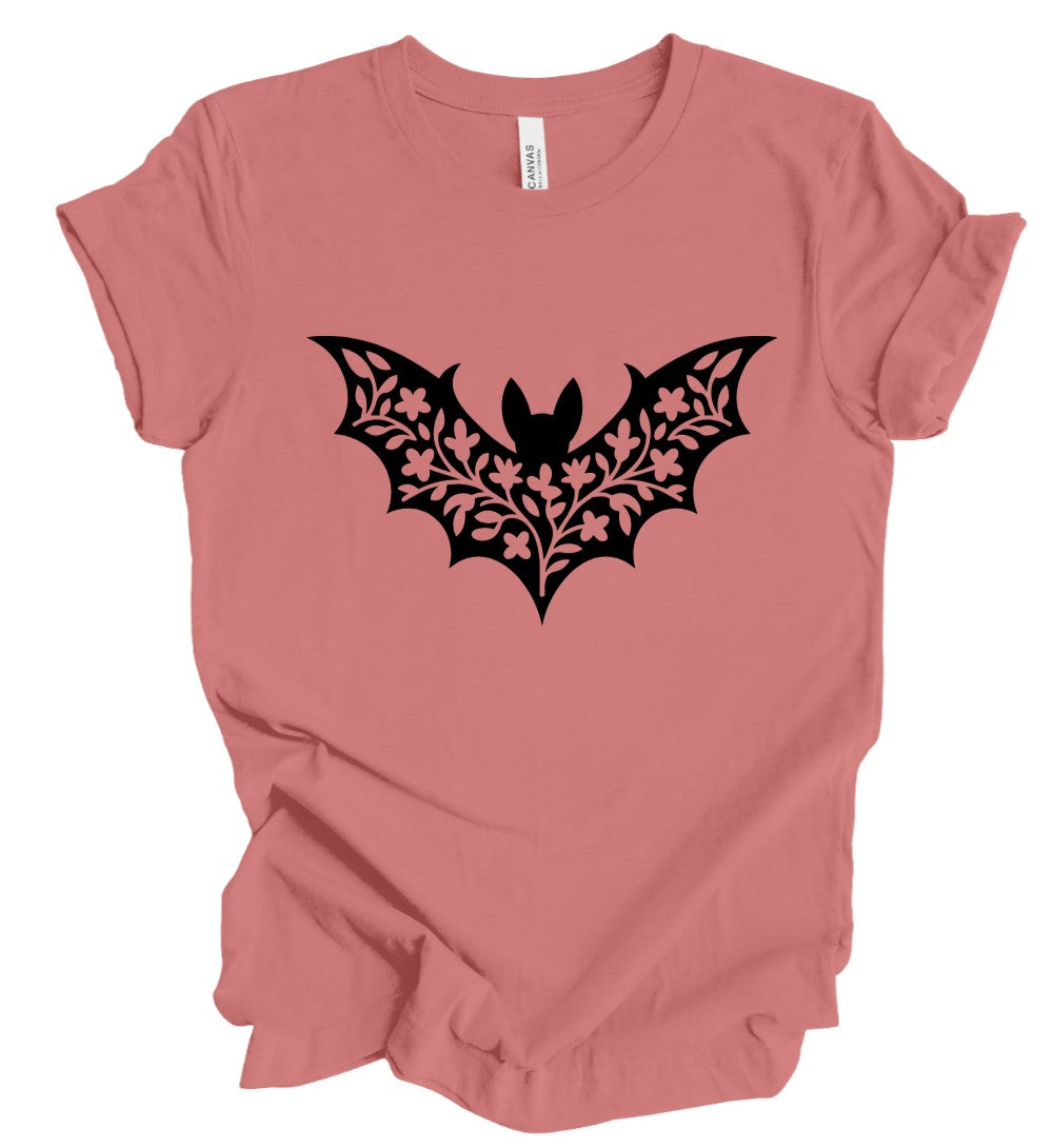 Floral Bat Silhouette - DUSTY ROSE - T-Shirt